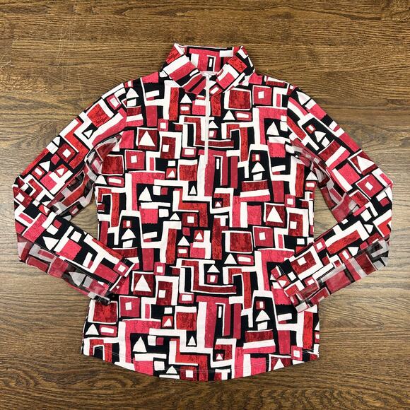 IBKUL Shirt Womens Small Red Black Zip Mock Long Sleeve UPF 50+ Golf Tennis - Picture 1 of 8